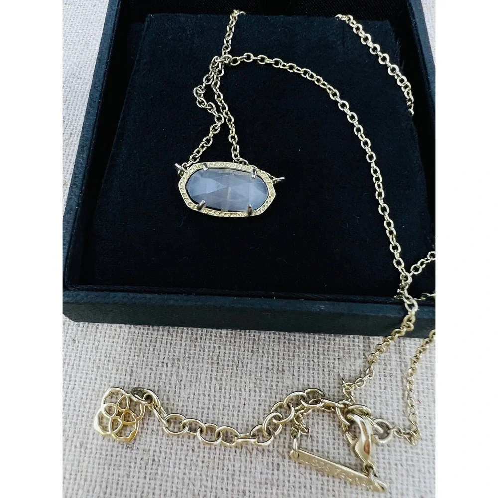 Kendra Scott Elisa Pendant Necklace Gold Iridescent Slate Cats Eye Stone